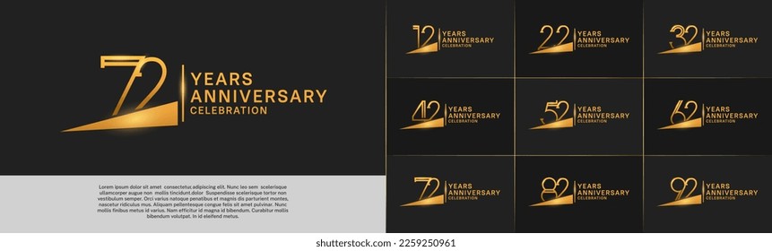 set of anniversary logotype golden color with ribbon for special celebration event