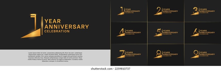 set of anniversary logotype golden color with ribbon for special celebration event