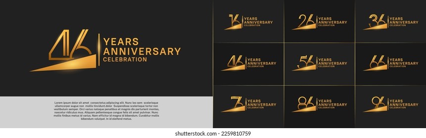 set of anniversary logotype golden color with ribbon for special celebration event