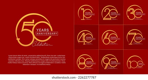 set of anniversary logotype golden color with swoosh for special celebration event