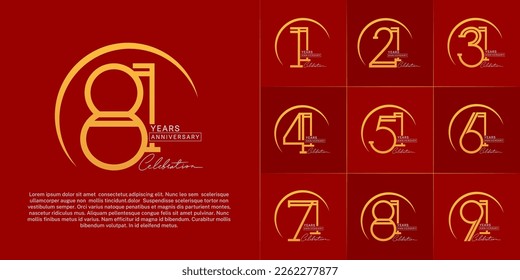 set of anniversary logotype golden color with swoosh for special celebration event