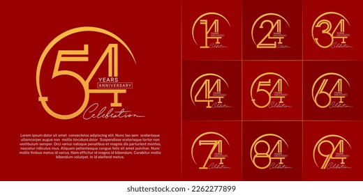 set of anniversary logotype golden color with swoosh for special celebration event