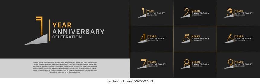 set of anniversary logotype golden color with silver ribbon for special celebration event