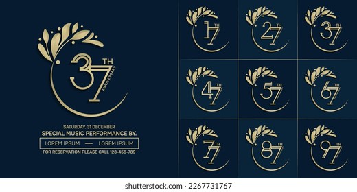 set of anniversary logotype golden color with swoosh and ornament for special celebration event