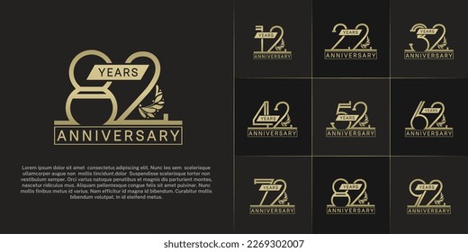 set of anniversary logotype golden color with ornament for special celebration event