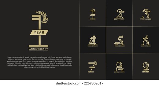 set of anniversary logotype golden color with ornament for special celebration event