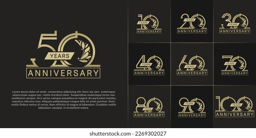 set of anniversary logotype golden color with ornament for special celebration event