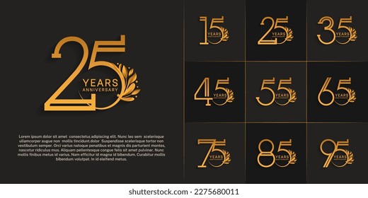 set of anniversary logotype golden color and ornament for special celebration event