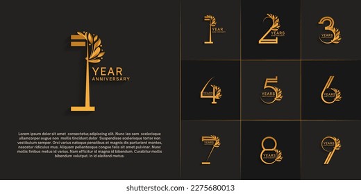 set of anniversary logotype golden color and ornament for special celebration event