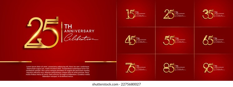 set of anniversary logotype golden color and white calligraphy for special celebration event