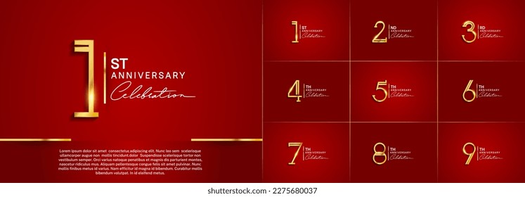 set of anniversary logotype golden color and white calligraphy for special celebration event