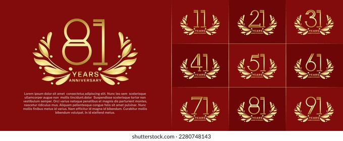 set of anniversary logotype golden color and gold ornament for special celebration event