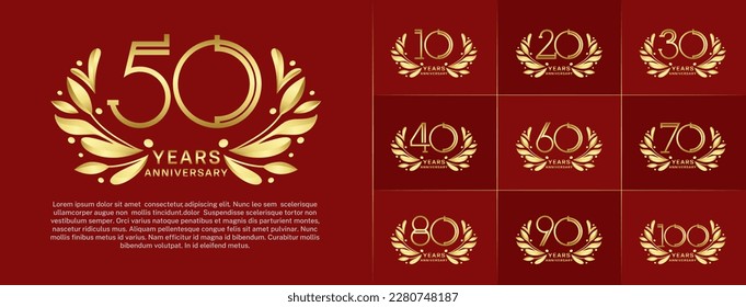 set of anniversary logotype golden color and gold ornament for special celebration event