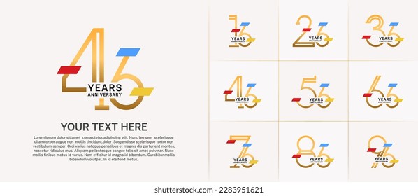 set of anniversary logotype golden color with colorful glitter for special celebration event