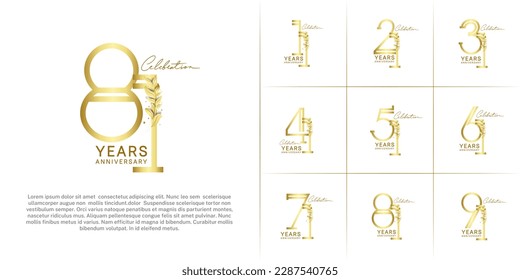 set of anniversary logotype golden color with golden leaf for special celebration event