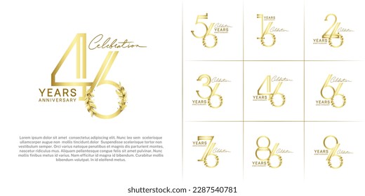 set of anniversary logotype golden color with golden leaf for special celebration event