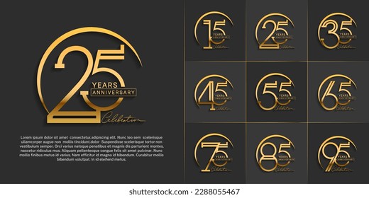 set of anniversary logotype golden color with handwriting for special celebration event