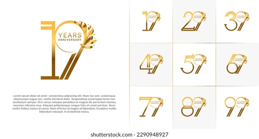 set of anniversary logotype golden color and ornament for special celebration event