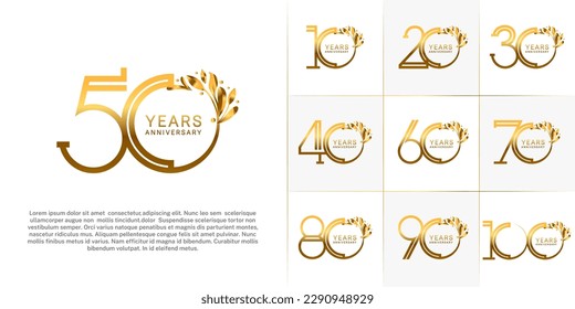 set of anniversary logotype golden color and ornament for special celebration event