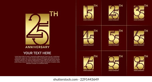 set of anniversary logotype golden color in square for special celebration event
