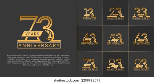 set of anniversary logotype golden color with ornament for special celebration event