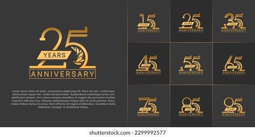 set of anniversary logotype golden color with ornament for special celebration event