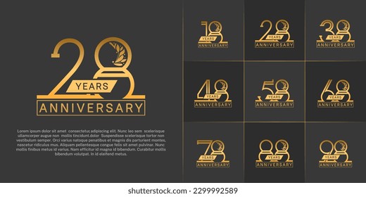 set of anniversary logotype golden color with ornament for special celebration event