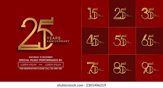 set of anniversary logotype golden color with red color background for special celebration event