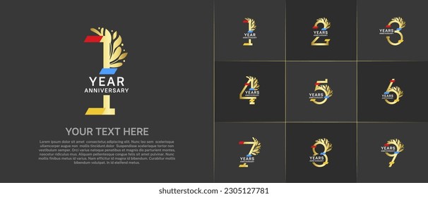 set of anniversary logotype golden color with colorful glitter for special celebration event