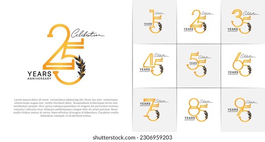 set of anniversary logotype golden color with black leaf for special celebration event