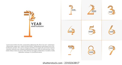 set of anniversary logotype golden color and ornament for special celebration event