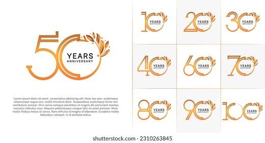 set of anniversary logotype golden color and ornament for special celebration event