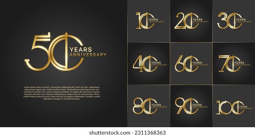 set of anniversary logotype golden color with glitter on black color background for special celebration event