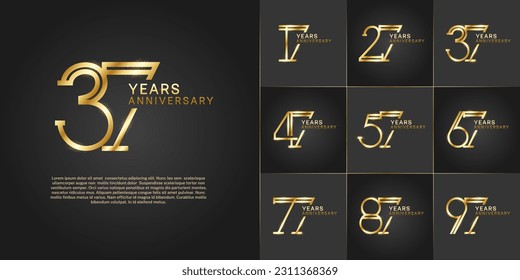 set of anniversary logotype golden color with glitter on black color background for special celebration event