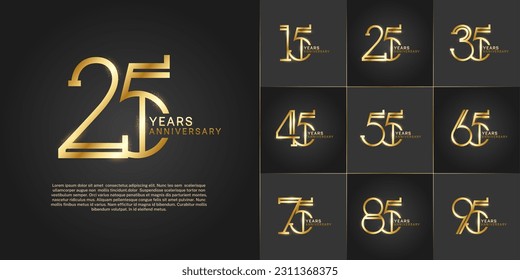 set of anniversary logotype golden color with glitter on black color background for special celebration event