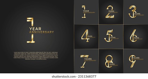 set of anniversary logotype golden color with glitter on black color background for special celebration event