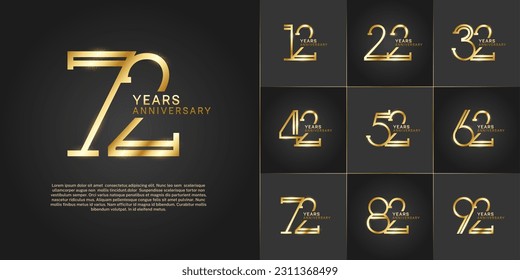 set of anniversary logotype golden color with glitter on black color background for special celebration event