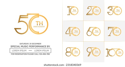 set of anniversary logotype golden color for special celebration event