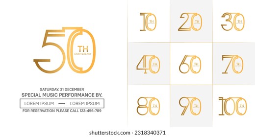 set of anniversary logotype golden color for special celebration event