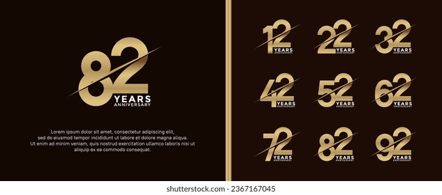 set of anniversary logotype golden color on dark brown background for celebration moment