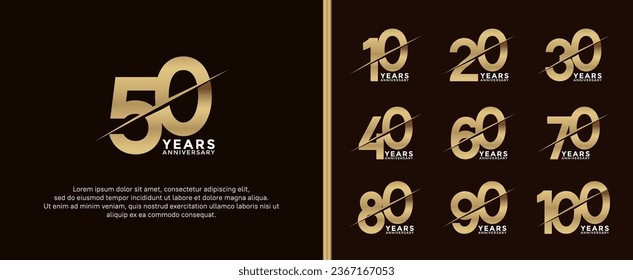 set of anniversary logotype golden color on dark brown background for celebration moment