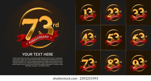 Set of Anniversary Logotype golden color with red ribbon can be use for special day celebration