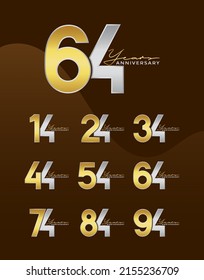 Set of Anniversary logotype golden silver color with brown background for celebration