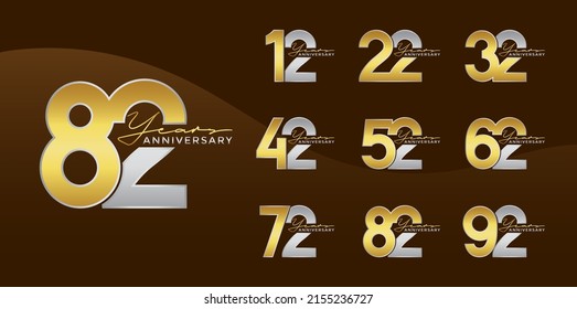 Set of Anniversary logotype golden silver color with brown background for celebration