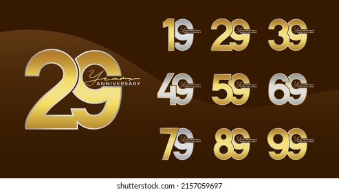 Set of Anniversary logotype golden silver color with brown background for celebration