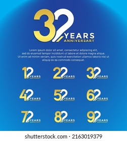 set anniversary logotype golden and silver color with slash on blue color for special moment