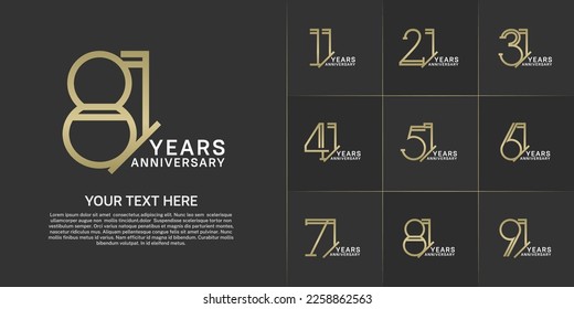 set of anniversary logotype golden and silver color for special celebration event