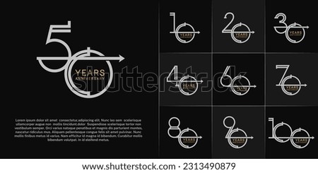 set of anniversary logotype golden and silver color with arrow for special celebration event
