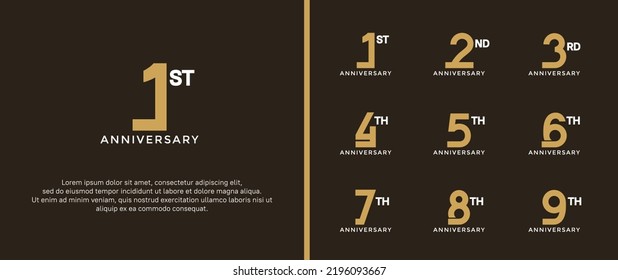 set of anniversary logotype golden and white color on brown background for celebration moment