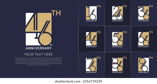 set of anniversary logotype golden and white color in square for special celebration event